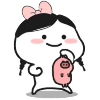 🐷 kreskówka, słodki, postać, dziewczyna, świnia, kokarda, ilustracja telegram sticker