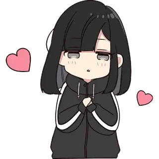 🥺 Gadis anime, Kartun, Lucu, Hati, Rambut hitam, Kawaii, Chibi whatsapp sticker
