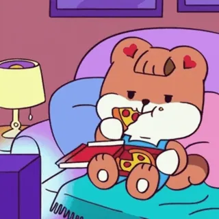 🖤 만화, 곰, 피자, 귀여운, 포근한, 카와이, 하트 telegram sticker