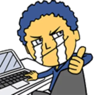 😅 การ์ตูน, ตัวละคร, แล็ปท็อป, น้ำตา, ยกนิ้วโป้ง, อีโมติคอน, สติกเกอร์ telegram sticker