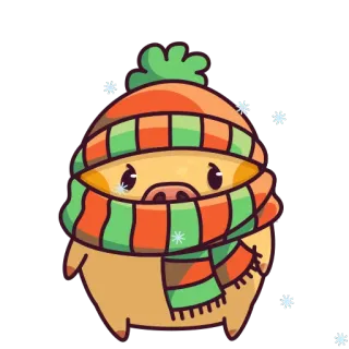 🥶 porco, inverno, cachecol, chapéu, fofo, desenho animado, animal whatsapp sticker