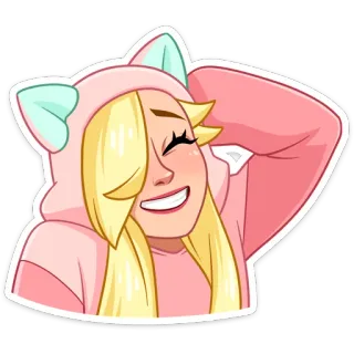 😅 sticker, dessin animé, fille, sourire, rose, blonde, sweat à capuche, kawaii whatsapp sticker