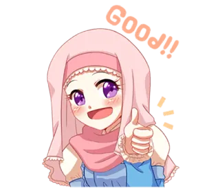 😃 Chica anime, Pulgar arriba, Hiyab rosa, Dibujo animado, Positivo, Lindo whatsapp sticker
