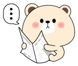 😜 gấu, đọc sách, báo, chấm bi, hoạt hình, động vật, dễ thương, nhãn dán telegram sticker