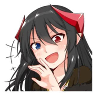 😈 anime, manga, girl, character, red horns, heterochromia, happy telegram sticker