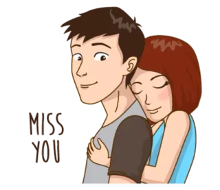 🤗 MISS YOU tu me manques, amour, câlin, couple, romantique, dessin animé telegram sticker