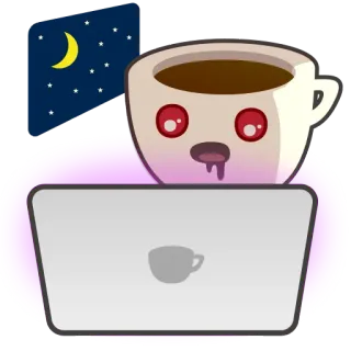 🖥 Kaffee, Laptop, Nacht, Computer, Arbeit whatsapp sticker