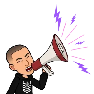 🌟 megaphone, berteriak, bitmoji, kerangka, kartun, berteriak, pengumuman telegram sticker