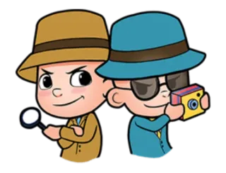 😒 détective, loupe, appareil photo, chapeaux, dessin animé, enquête telegram sticker