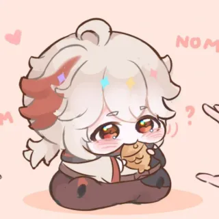 🎐 NOM cute, kawaii, chibi, eating, fish, nom, anime telegram sticker