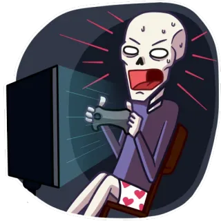 🎮 scheletro, gamer, gioco, videogioco, controller, spaventato, cartone animato telegram sticker