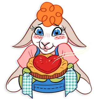 ❤ rabbit, animal, pie, heart, cooking, illustration, cartoon, cute telegram sticker