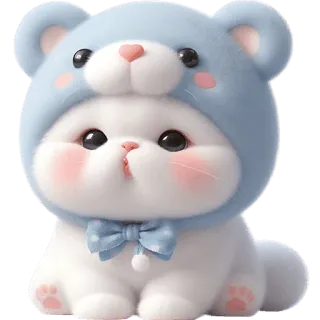 😘 可爱, 猫, 小猫, 卡通, 动物, 卡哇伊, 毛茸茸, 泰迪熊帽子, 迷人 telegram sticker