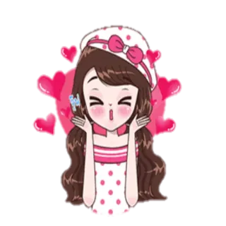 😘 desenho animado, fofo, menina, corações, adorável, rosa, kawaii telegram sticker