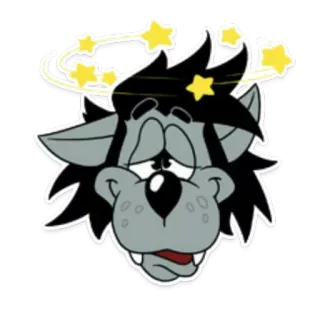 😖 หมาป่า, เวียนหัว, การ์ตูน, ดาว, หัว whatsapp sticker