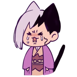 😭 울음, 애니메이션, 고양이 귀, 기모노, 슬픔 telegram sticker