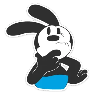 🤔 Oswald the Lucky Rabbit dibujos animados, conejo, blanco y negro, pensando, Disney, animación telegram sticker