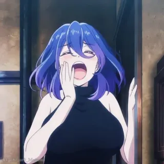 🖤 Anime Mädchen, Blaue Haare, Gähnen, Anime telegram sticker