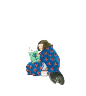 💜 чтение, книга, уютный, девушка, иллюстрация, плед, в помещении, милый telegram sticker