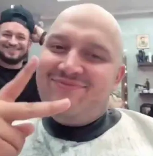 🙃 símbolo paz, careca, homem, sorriso, barbeiro, corte cabelo telegram sticker