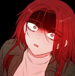 🤬 动漫, 漫画, 角色, 红发, 震惊, 担心, 脸, 插画 telegram sticker