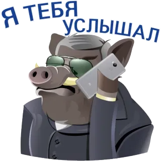 👌 Я ТЕБЯ УСЛЫШАЛ pig, phone, suit, businessman, animal, glasses, cartoon telegram sticker