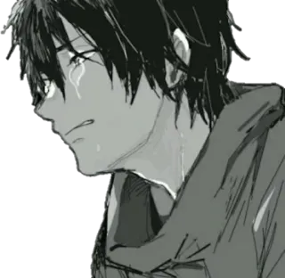 😭 Anime, Ragazzo, Piangere, Triste, Emozionale, Bianco e nero, Illustrazione telegram sticker