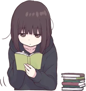🦈 Anime, Cô gái, Đọc sách, Sách, Học tập telegram sticker