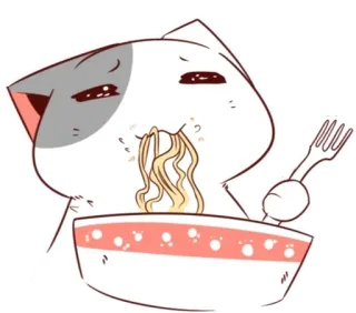 🐈 猫, 吃东西, 面条, 食物, 卡哇伊, 可爱, 贴纸 whatsapp sticker