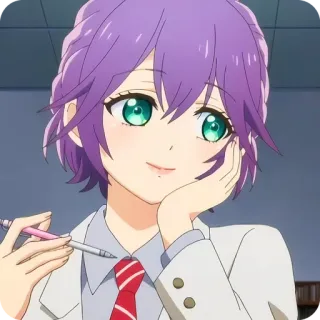 ⭐️ Anime, Capelli viola, Uniforme scolastica, Carina, Ragazza, Occhi verdi telegram sticker