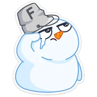 😢 F muñeco de nieve, invierno, dibujos animados, cubo, nieve whatsapp sticker