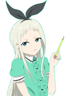 😍 Anime, Gadis, Karakter, Lucu, Pensil, Hijau, Pita, Ilustrasi whatsapp sticker