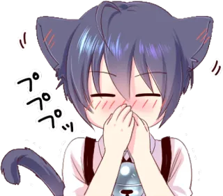 😋 プップップ Anime, Mèo trai, Dễ thương, Đỏ mặt, Tai whatsapp sticker