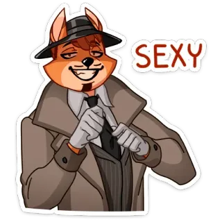 🥴 SEXY fox, anthropomorphic, cartoon, sexy, trench coat, hat, smile whatsapp sticker
