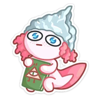 👁‍🗨 axolotl, chapeau aluminium, dessin animé, autocollant, œil qui voit tout whatsapp sticker