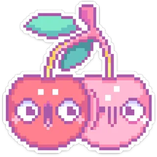 🍒 Kirsche, Pixelkunst, niedlich, Frucht, rosa, kawaii telegram sticker