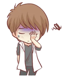 😐 Cartoon, Anime, Chibi, Traurig, Müde, Junge telegram sticker