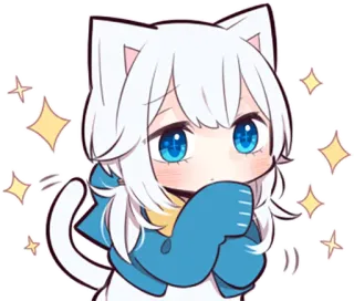 ✨ Anime, Kawaii, Chibi, Gato, Orelhas, Cachecol, Fofo, Mangá telegram sticker