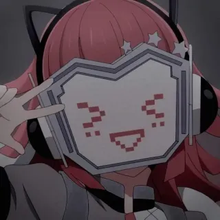 💗 Dziewczyna anime, Kreskówka, Postać, Różowe włosy, Słuchawki, Znak pokoju telegram sticker