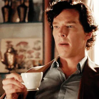 🔎 Sherlock Holmes Sherlock Sherlock, Benedict Cumberbatch, thé, pense, confus, inquiet whatsapp sticker