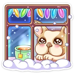 🙄 cão, janela, inverno, fofo, neve, chá, feriado telegram sticker