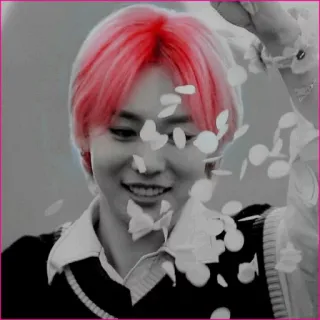 🕷 kpop, idol, aziatisch, man, roze haar, glimlach, vrolijk telegram sticker