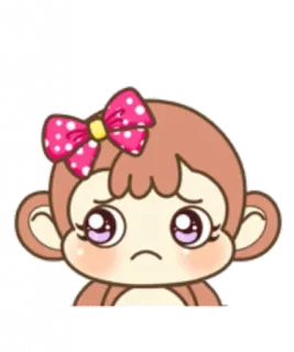 ☹️ singe, dessin animé, mignon, triste, nœud, animal whatsapp sticker