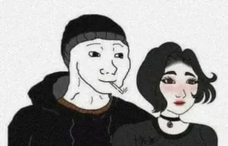 🙂 smoking, cigarette, couple, cartoon, man, woman, emo telegram sticker