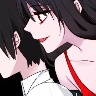 🍷 anime, cartoon, vampire, woman, man, red eyes, black hair telegram sticker