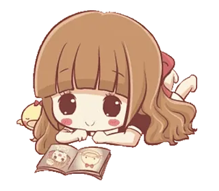 🍞 Мультфильм, Милый, Девушка, Чтение, Каваий telegram sticker