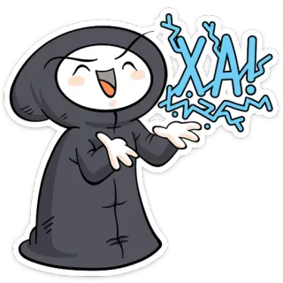😂 XA! dessin animé, personnage, figure encapuchonnée, exclamation, éclair, joyeux telegram sticker