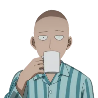 ☕️ Saitama One-Punch Man saitama, one-punch man, anime, coffee, bald, hero, relaxed telegram sticker