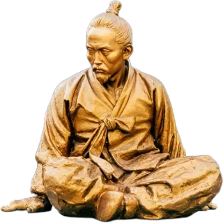 🧘‍♂️ statue, Korean, man, bronze, traditional clothing, seated, historical figure, Asia telegram sticker