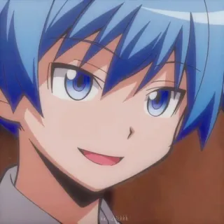 🌀 Nagisa Shiota Assassination Classroom Anime, Menino, Cabelo azul, Personagem, Sorriso whatsapp sticker